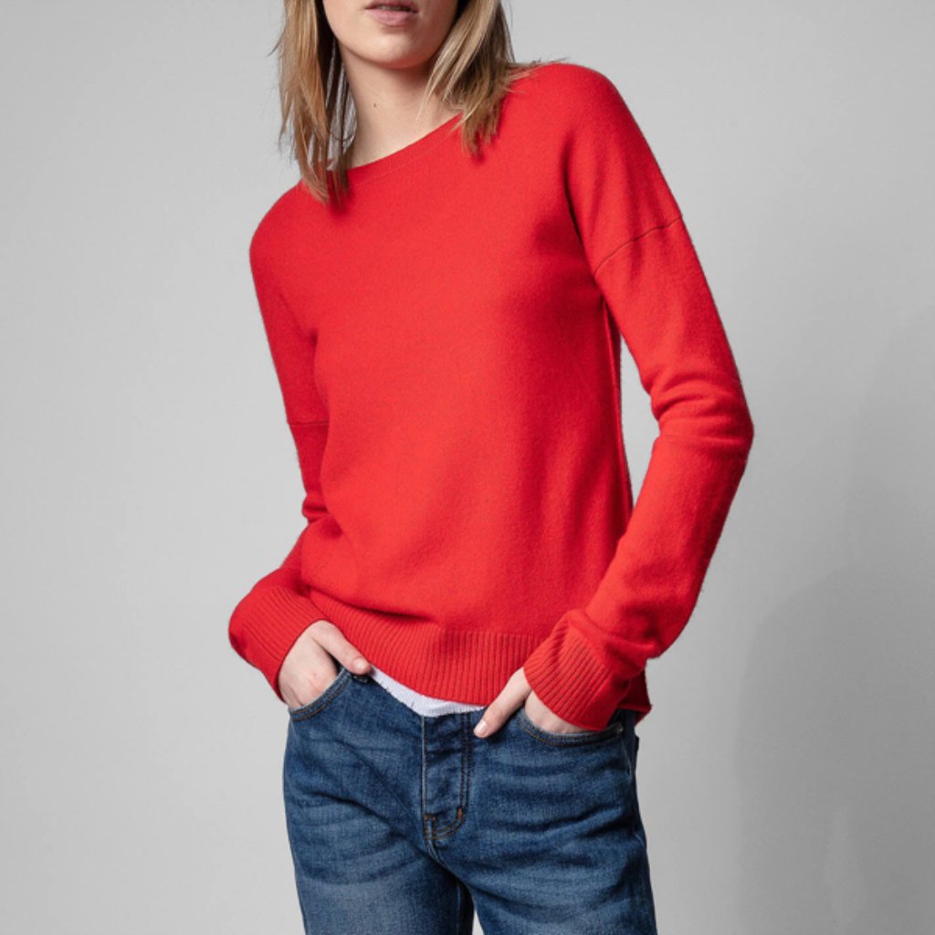 Nwt $368 Zadig & Voltaire Cici Star-Patch Cashmere Sweater Red Size Xs, S, M